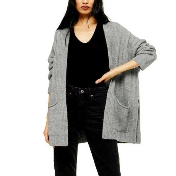 NWT TopShop Long Cardigan Sweater Gray Knit Pockets - Picture 3 of 5